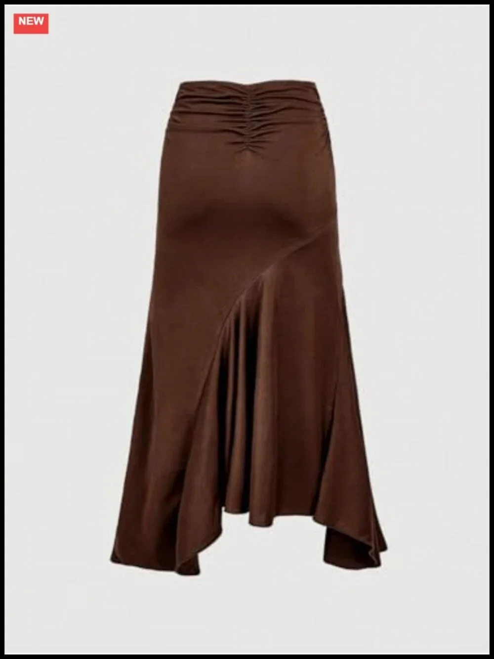 High-Waisted Ruched Asymmetrical Long Skirt with Metal Ring